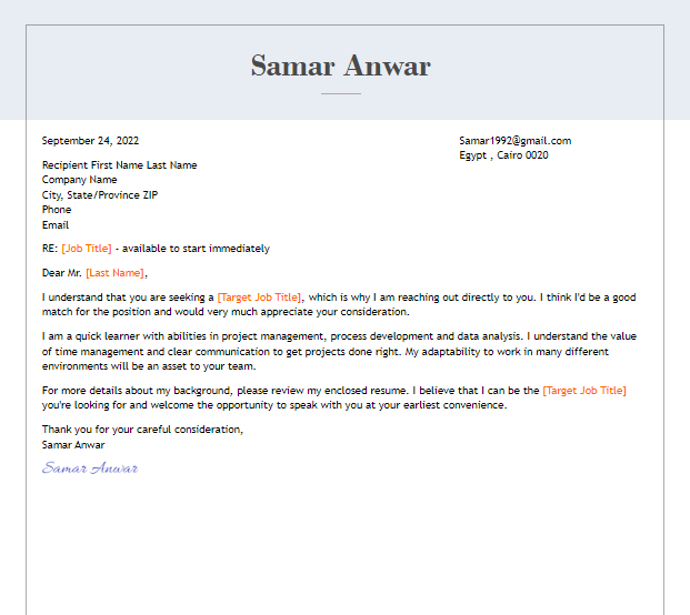 كيفية عمل cover letter احترافي آيستوريا